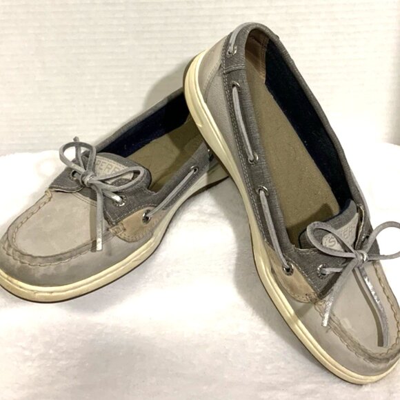 Sperry Women's Leather Angelfish Gray Mesh Boat Shoes Sz 7 M - Picture 1 of 9